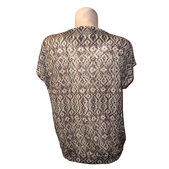 CHICO'S Top Women's Size L (2) Green Rust Embellished SS Banded Waist Blouse - Picture 5 of 6